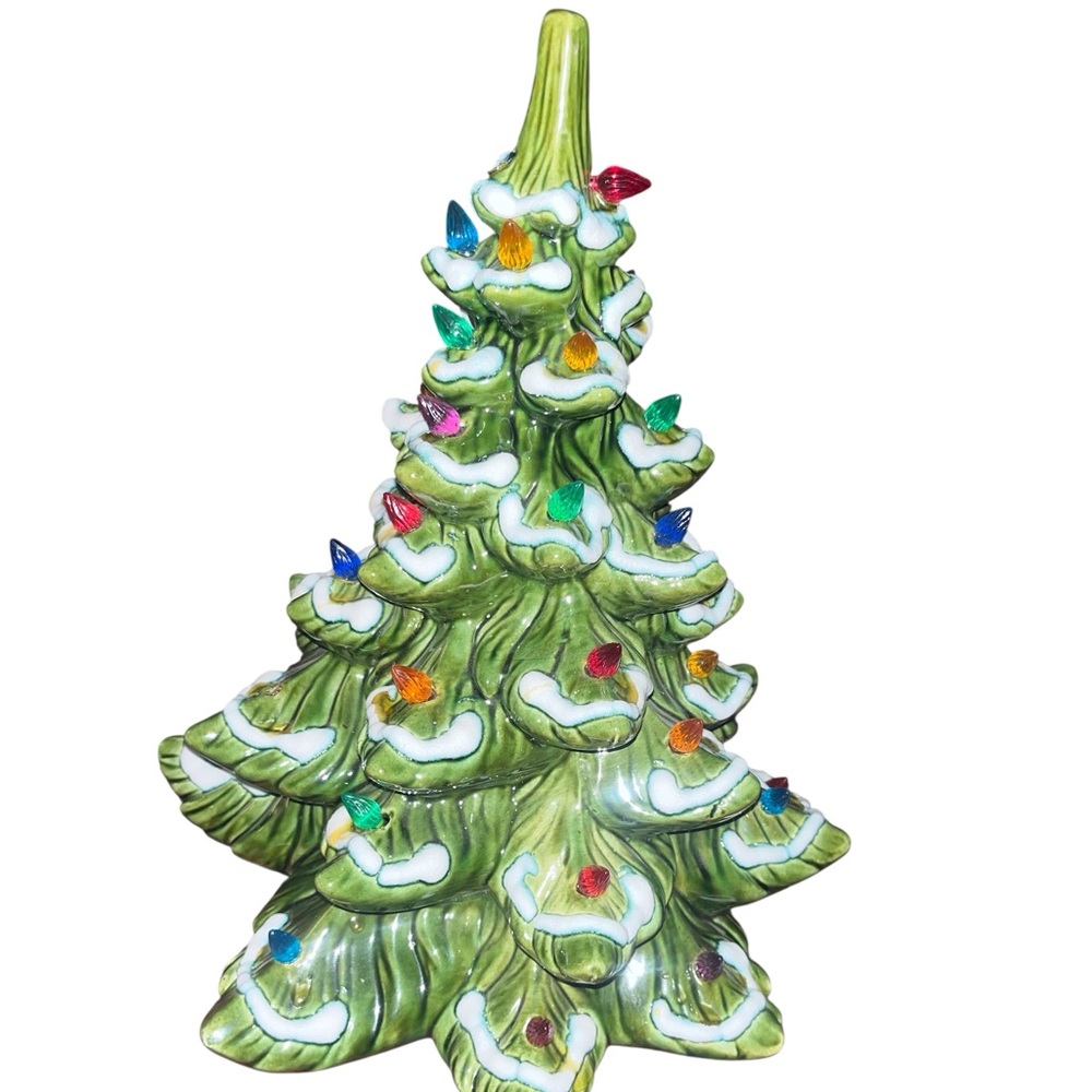 Vintage flocked ceramic Christmas tree 14”